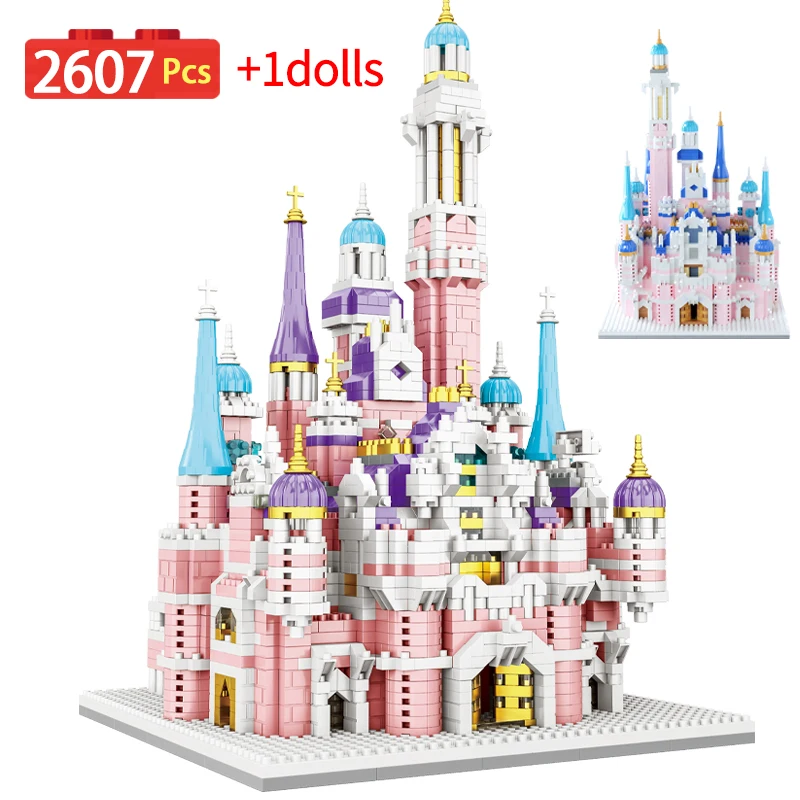 

2607Pcs Princess Castle Dream Mini House Friends Pink Amusement Park Building Blocks City Girls Figure Bricks Toys for Children
