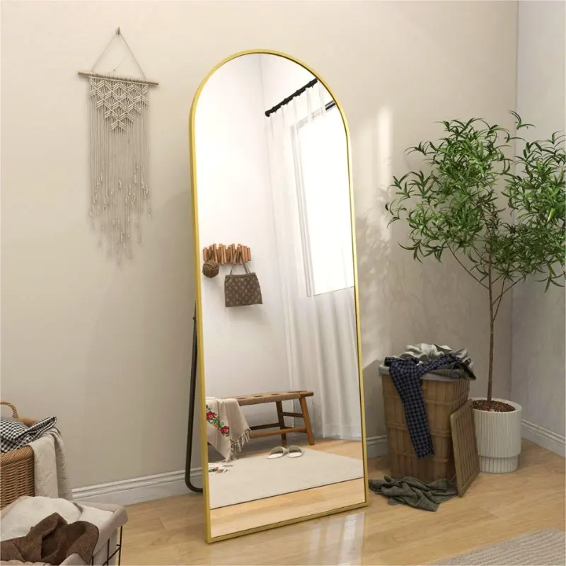 

Length Mirror Arch Standing Floor Mirror, "x18" Arched Wall Mirror Hanging or Leaning for Dressing Room, Bedroom, Gold