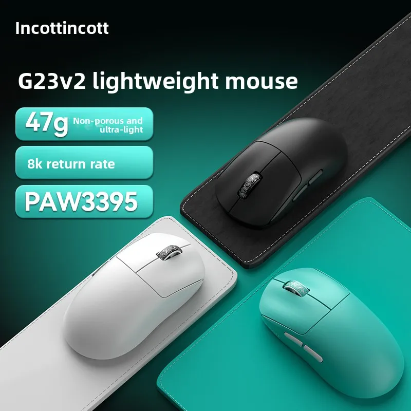 Фото Беспроводная игровая мышь Incott G23 V2 с сенсором PAW3395, 8K, три режима подключения (Bluetooth), легкая, эргономичная, для средних и больших рук, для ПК №2