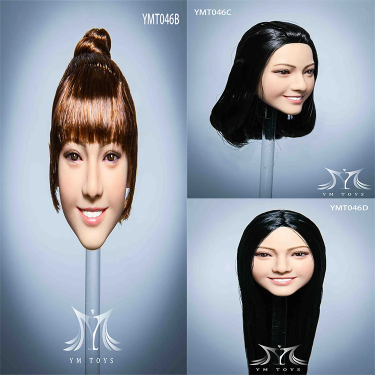 YMTOYS 1/6 YMT046, Женский солдат, Азия, волосы, посадка, голова, резьба, модель, подходит 12 дюймов, экшн-фигурка, тело