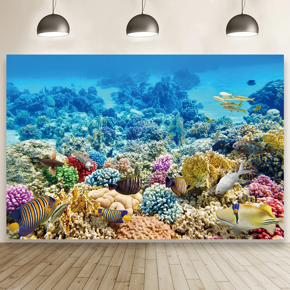 

Sea World Underwater Coral Birthday Party Backdrop Studio Photography Family Kids Photo Background for Shooting Table Decor