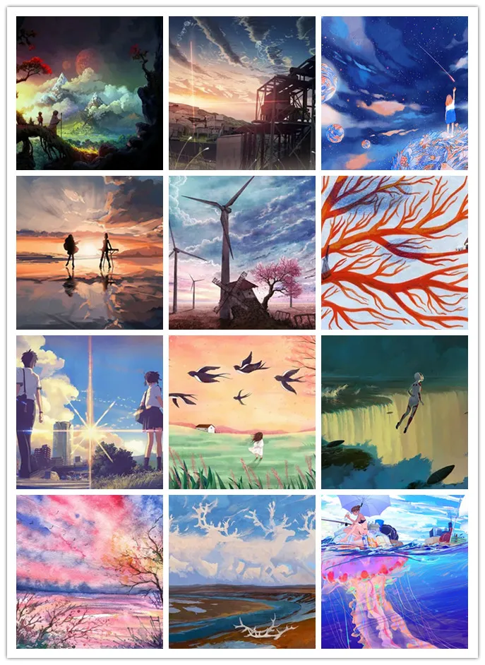 

Sontonga Diamond Painting Anime Scenery Full Square Round Drill Diamond Embroidery Wall Art Pictures Home Decor Cross Stitch Kit