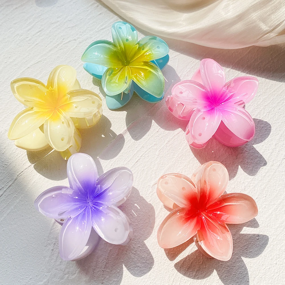 

2022 New Summer Gradient Flower Hair Clips Sweet Hair Claws For Women Girls Ponytail Holder Shark Clip Hairpins Hair Accessories