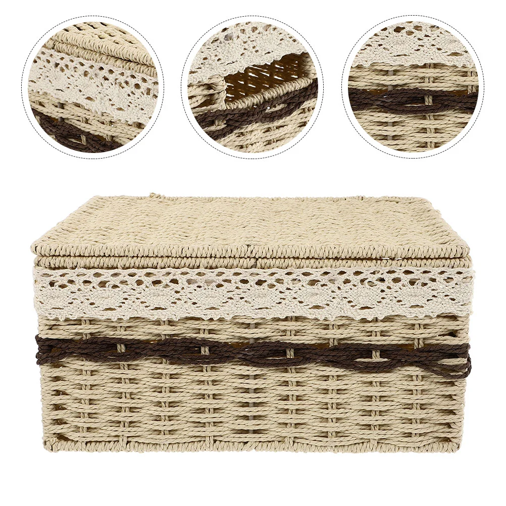 

Woven Rectangular Basket Desktop Sundries Holder Vanity Cosmetics Organizer