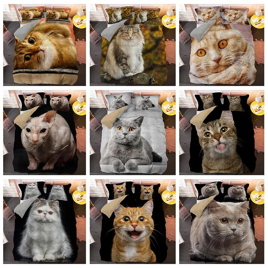 

Cute Cat Bedding Set King Queen Size Home Decor Microfiber Bedspread Duvet Cover Sets