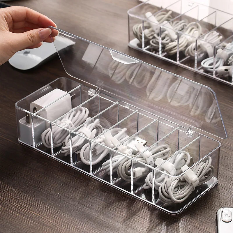 

Cable Storage Box Transparent Plastic Data Line Storage Container for Desk Stationery Multifunctional headset Data charging line