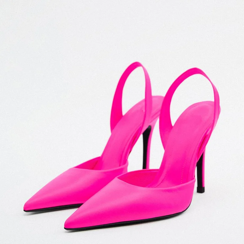 TRAF  Rose Red High Heels Women Heels 2022 Pointed Toe Elegant Party Woman Pumps Sandals GreenHigh Heels Weddings Bridal Shoe