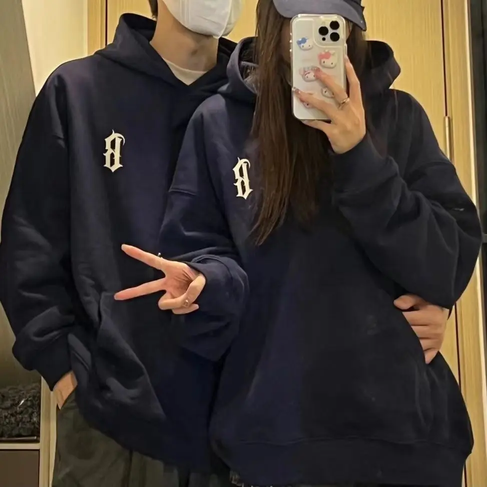 American high street tide brand retro hooded sweater men and women autumn ins loose all match couple drape coat clothes tops
