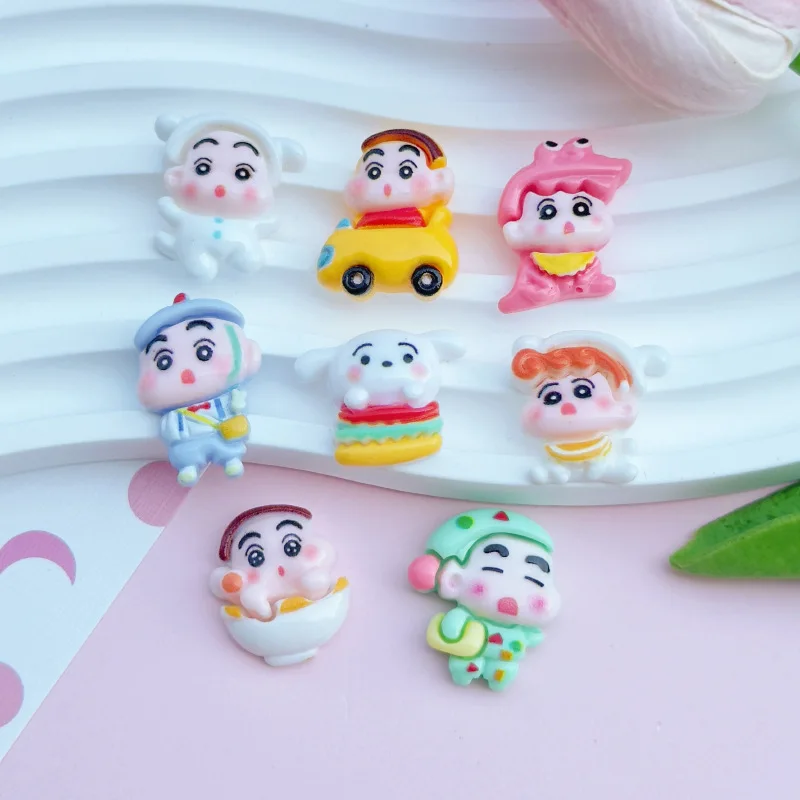 10Pcs/set Crayon Shin-chan Cross Dressing Series Resin DIY Accessories Phone Cases Patch Hair Clips Materials