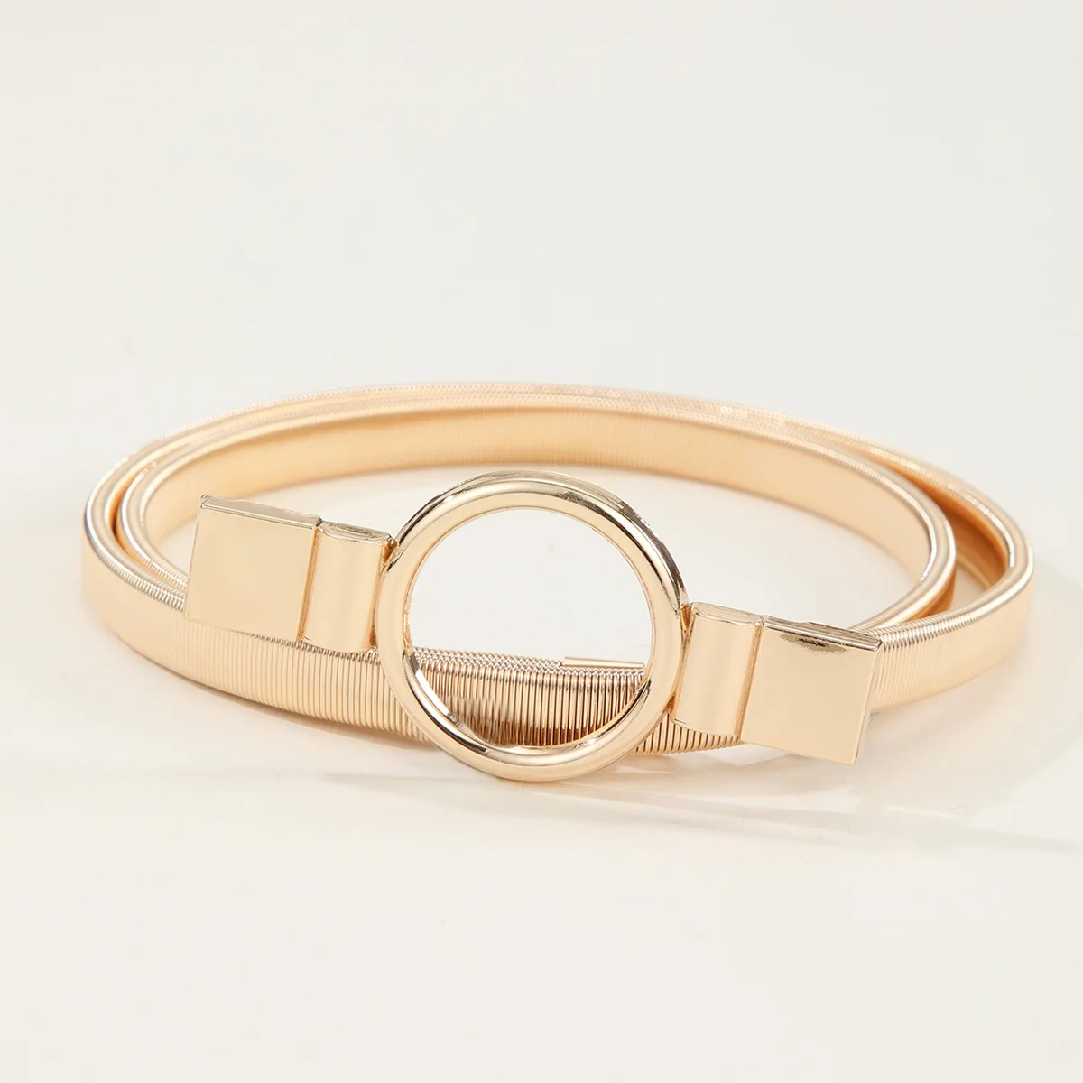 

New Silver Gold Metal Belt Single Ring Stretch Elastic Lady Waist Belt Dress Suits Elastic Thin Slim Women Belts Waistband