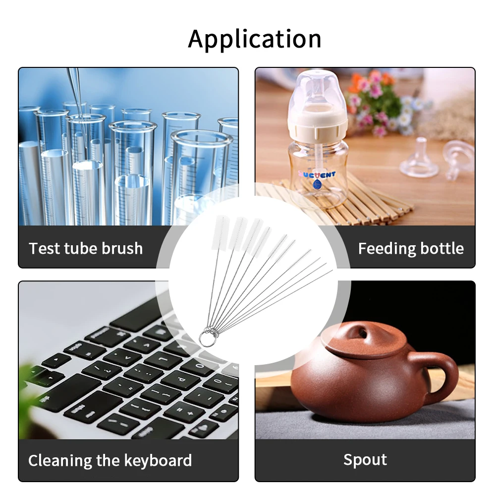 10 шт. многоразовые щетки для чистки бутылок с ручкой из нержавеющей стали набор