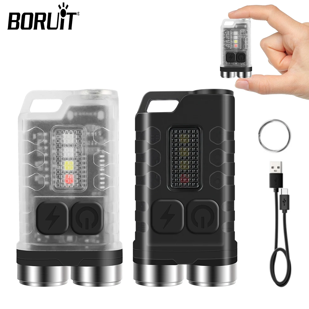 BORUiT V3 EDC Flashlight LED Keychain Flashlight Type-C Rechargeable waterproof Mini Torch With Magnet Camping UV Pocket Lantern