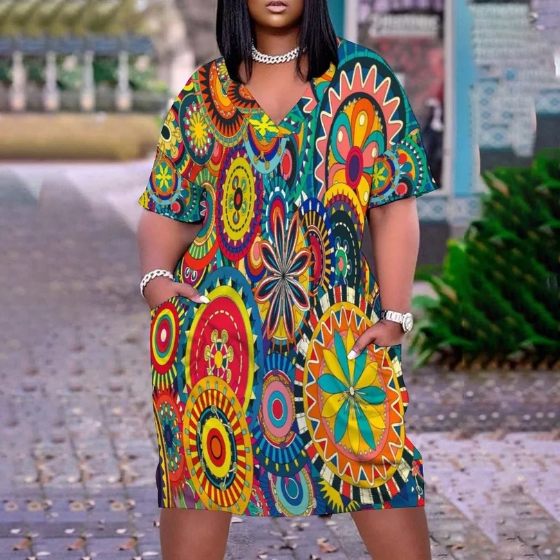 

Летнее женское платье, сексуальные вечерние платья с коротким рукавом, элегантное платье миди с узором мандалы, женский модный пляжный этни...