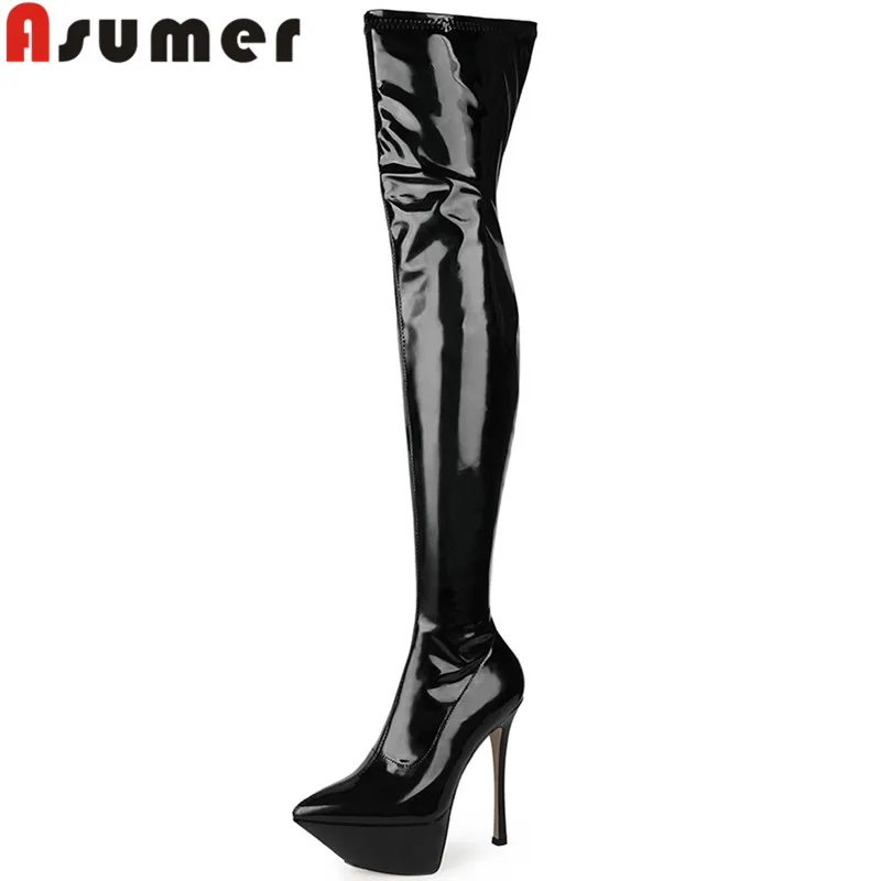 

ASUMER 2022 Size 34-45 New Arrive Pu Over The Knee Boots Thin High Heels Winter Boots Woman Ladies Platform Shoes