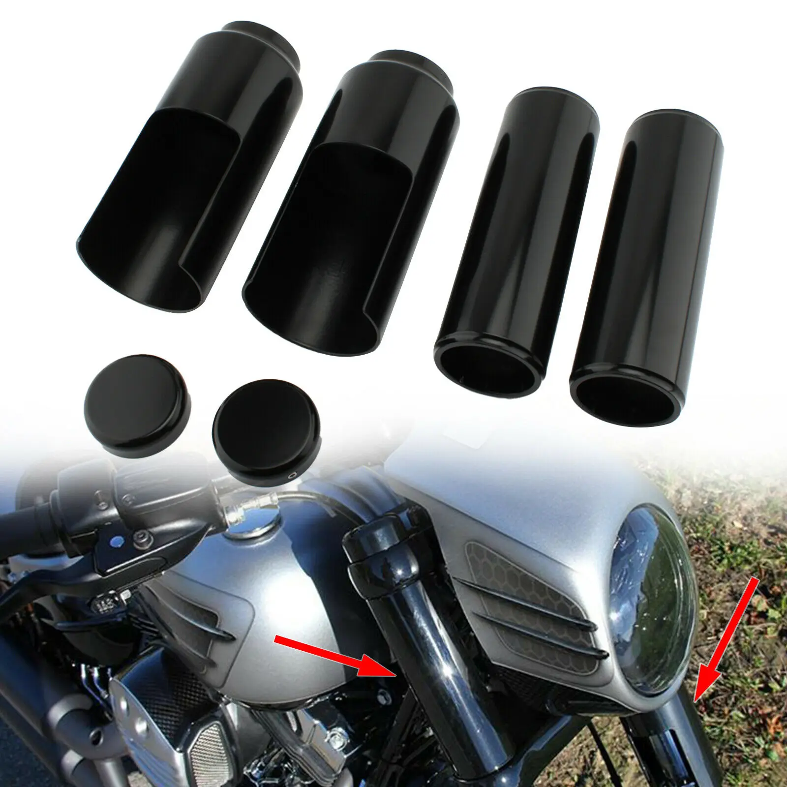 

Black Upper/Lower Fork Covers Tube Caps For Harley Breakout FXSB 2013-2017