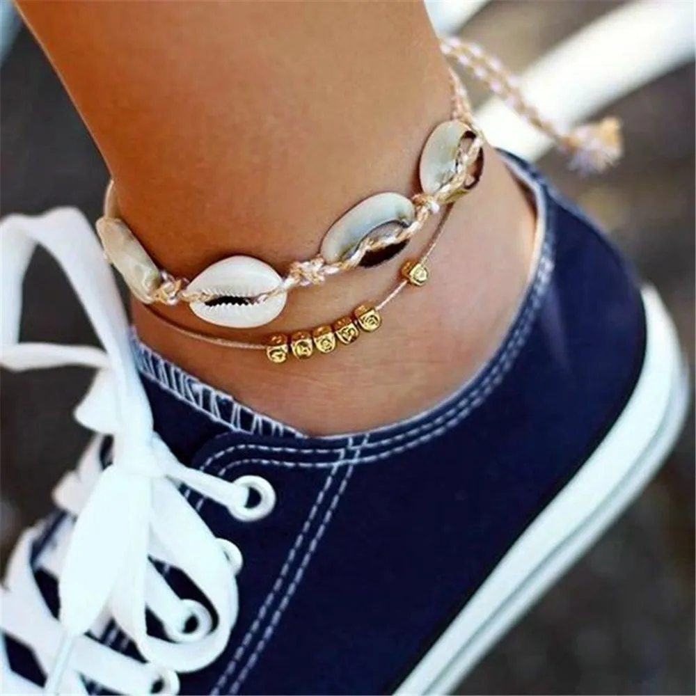 

Vintage Gold Color Beach Shell Three-dimensional Bead Anklets For Women Fashion Boho Multilevel Geometry Chain Anklet Jewelry