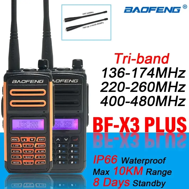 

2021 BF X3 Plus High Power Walkie Talkie Long Range Tri-band Ham CB Radio Portable hf Transceiver BaoFeng UV-5R Update Version