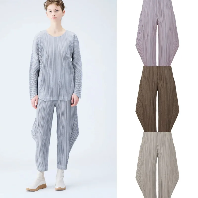 

Miyake Pleated New Shaped Fishbone Pants Fashion Casual Feet Pants Spring and Autumn Versatile Women's Banana Pants