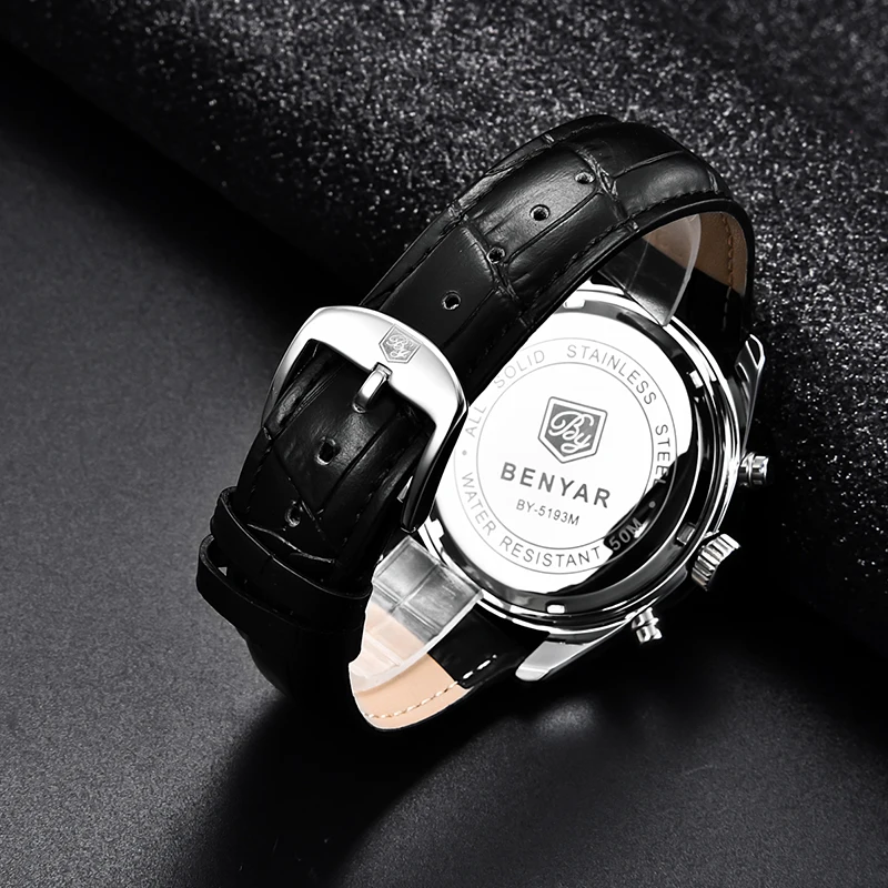 Мужские кварцевые наручные часы с хронографом кожаным ремешком |