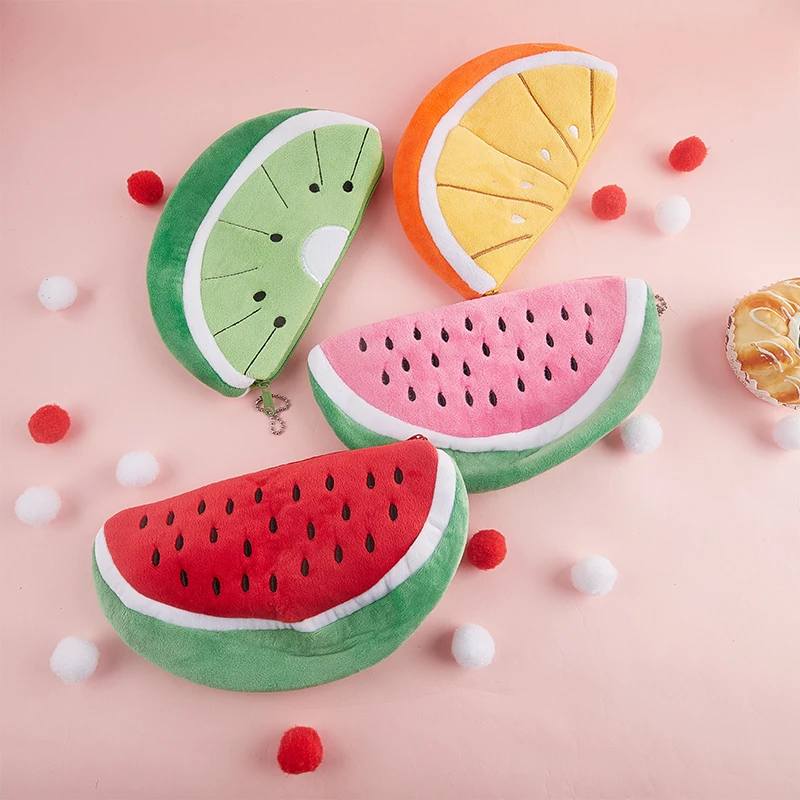 

Детский милый кошелек для мелочи с арбузом, милый плюшевый кошелек для мелочи на молнии, кошелек, сумка для ключей, кошелек с фруктами, Студе...