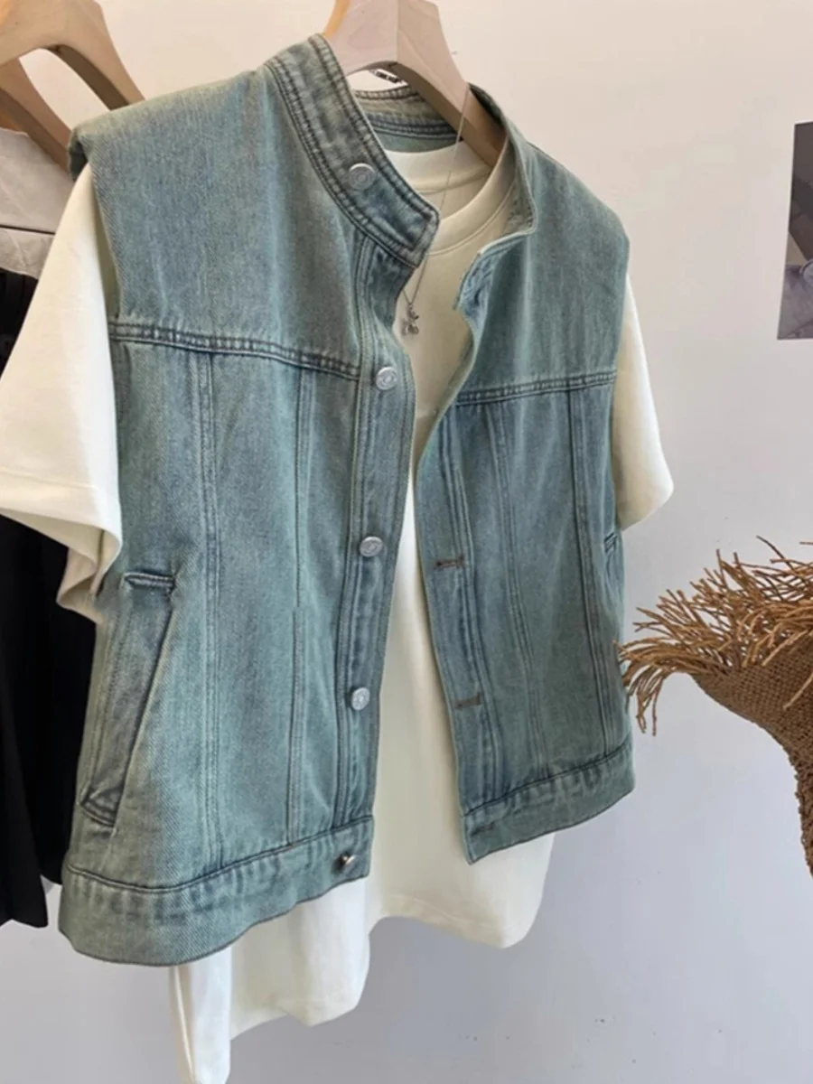 Летний джинсовый жилет в стиле ретро для женщин 2024 новый Гонконг Sle Western