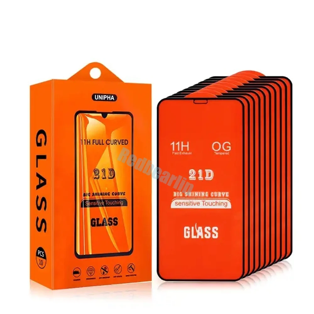 50pcs 21D Tempered Glass Full Cover Curved Screen Protector For iPhone 11 12 13 14 Pro Max 6 7 8 Plus X XR Xs Max