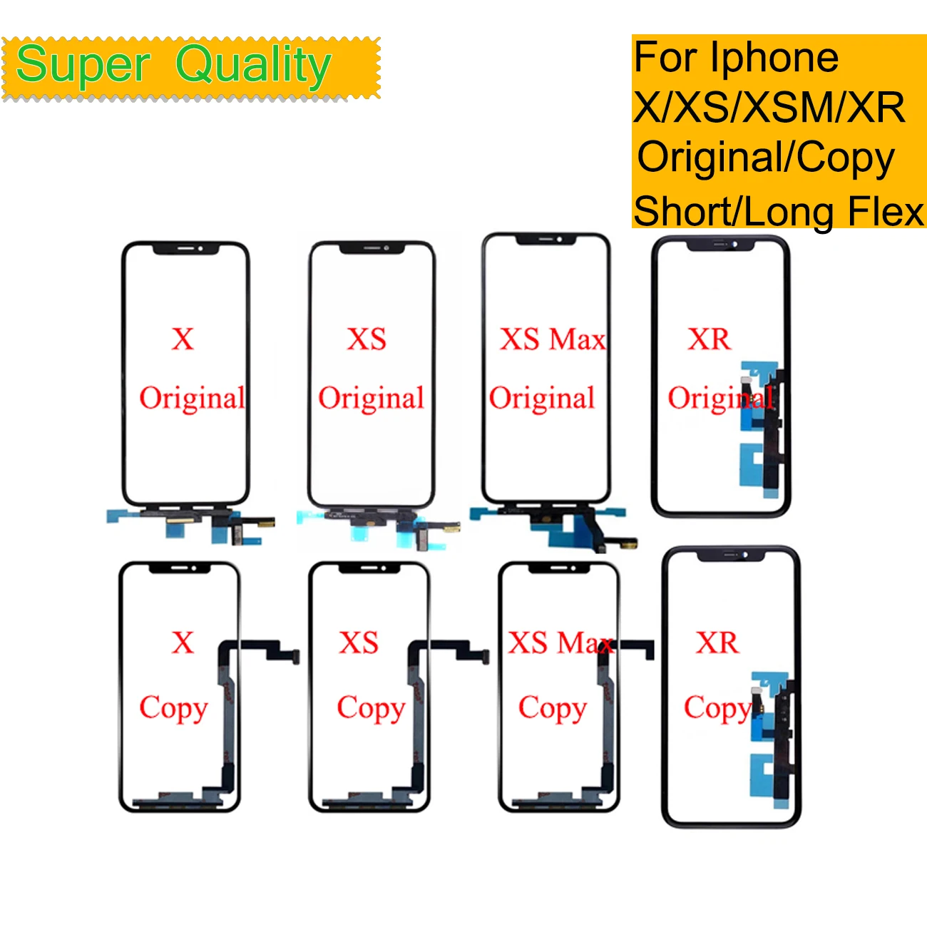 

For Iphone X XR XS Max Touch Screen Digitizer Panel Sensor Front Glass Lens Short And Long Flex Cable
