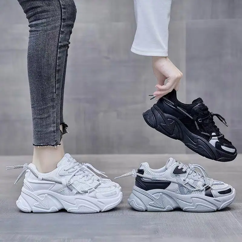 

On Platform Women's Sneakers Free Shipping Platform Spring Autumn Chunky Tennis Female Casual Sports Shoes Basketball Shoe Black