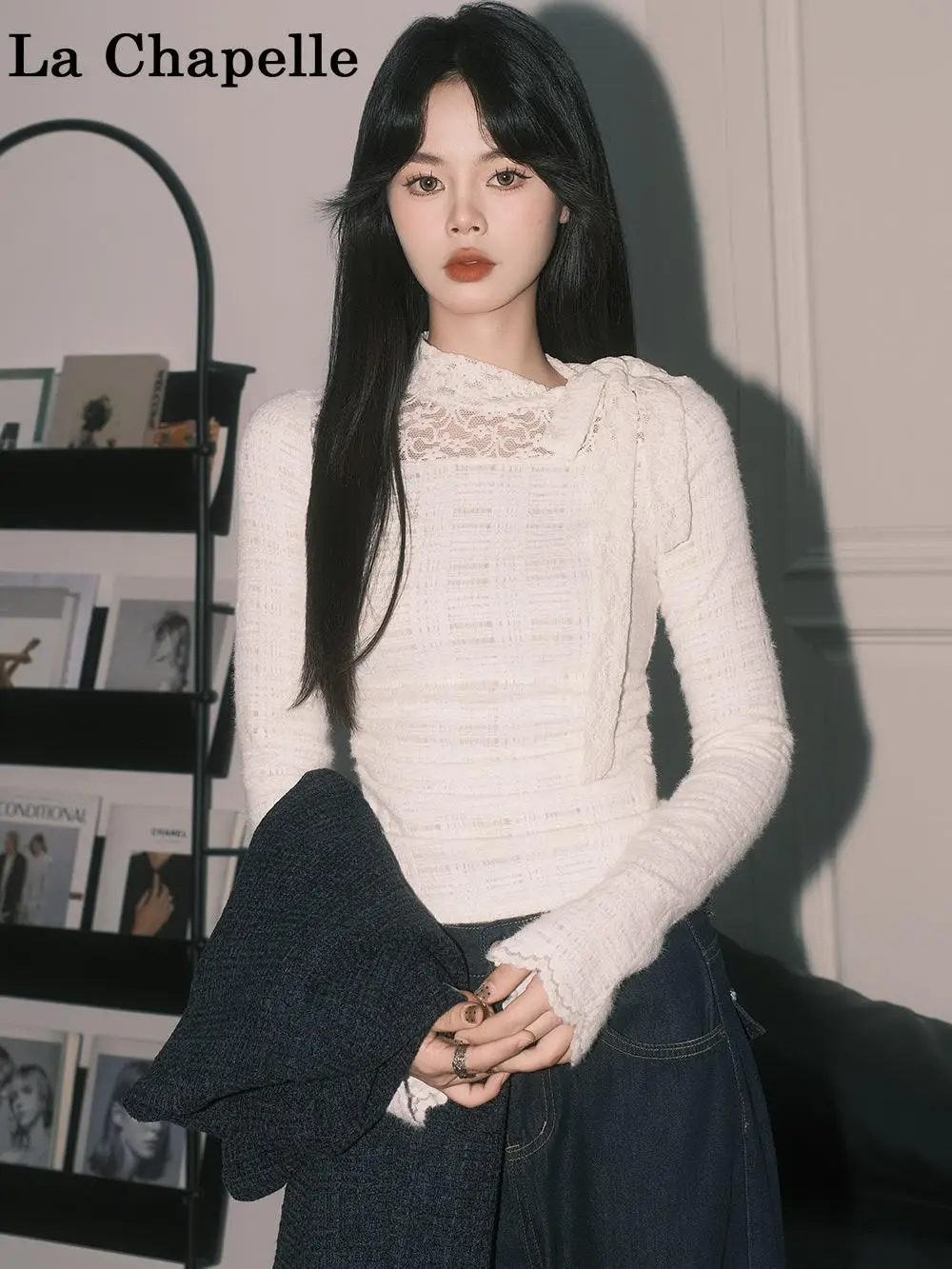La Chebel белое кружево крючком с длинными рукавами вязаный женский зимний новый Pure