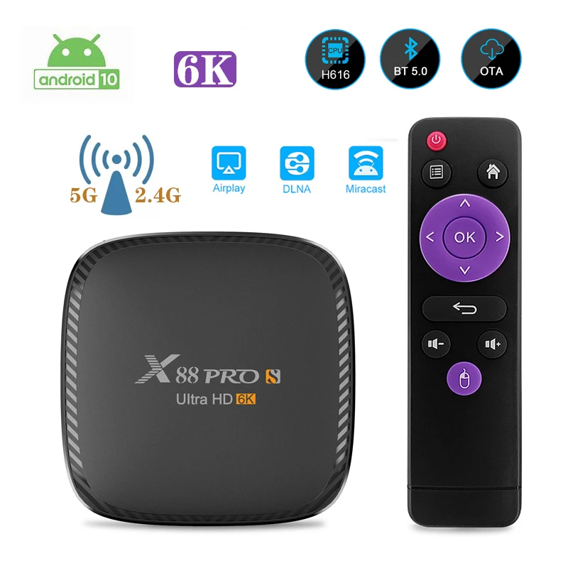 

6K Smart TV Box X88 PRO S Set Top Box Allwinner H616 Android 10.0 TV BOX Bluetooth 5.0 2.4G 5G WIFI Dual Core Media Player