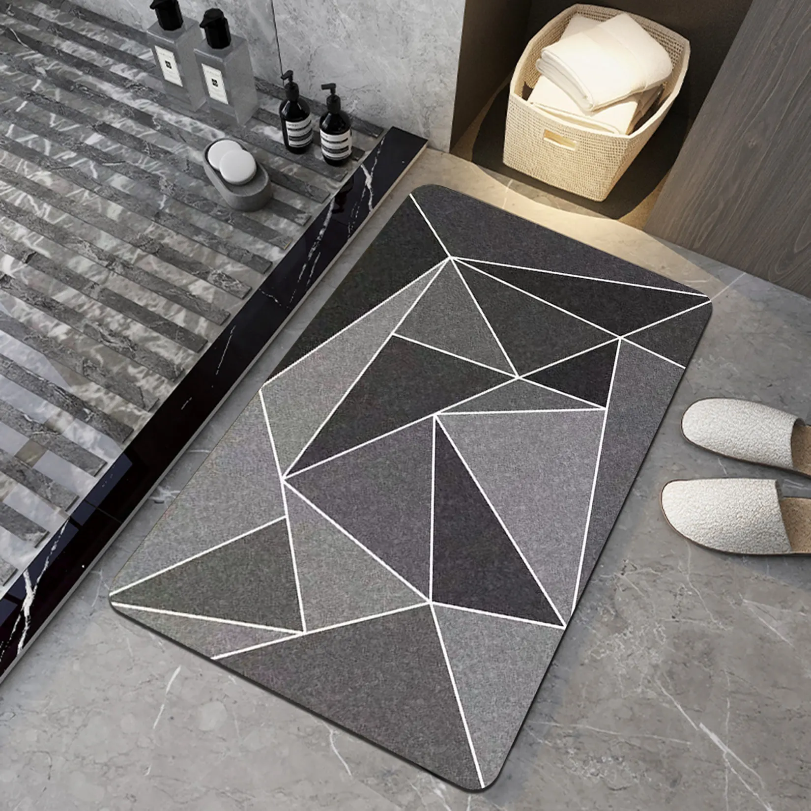

Абсорбирующий нескользящий Быстросохнущий коврик в нордическом стиле для ванной комнаты, ванной комнаты, геометрический дизайнерский ков...