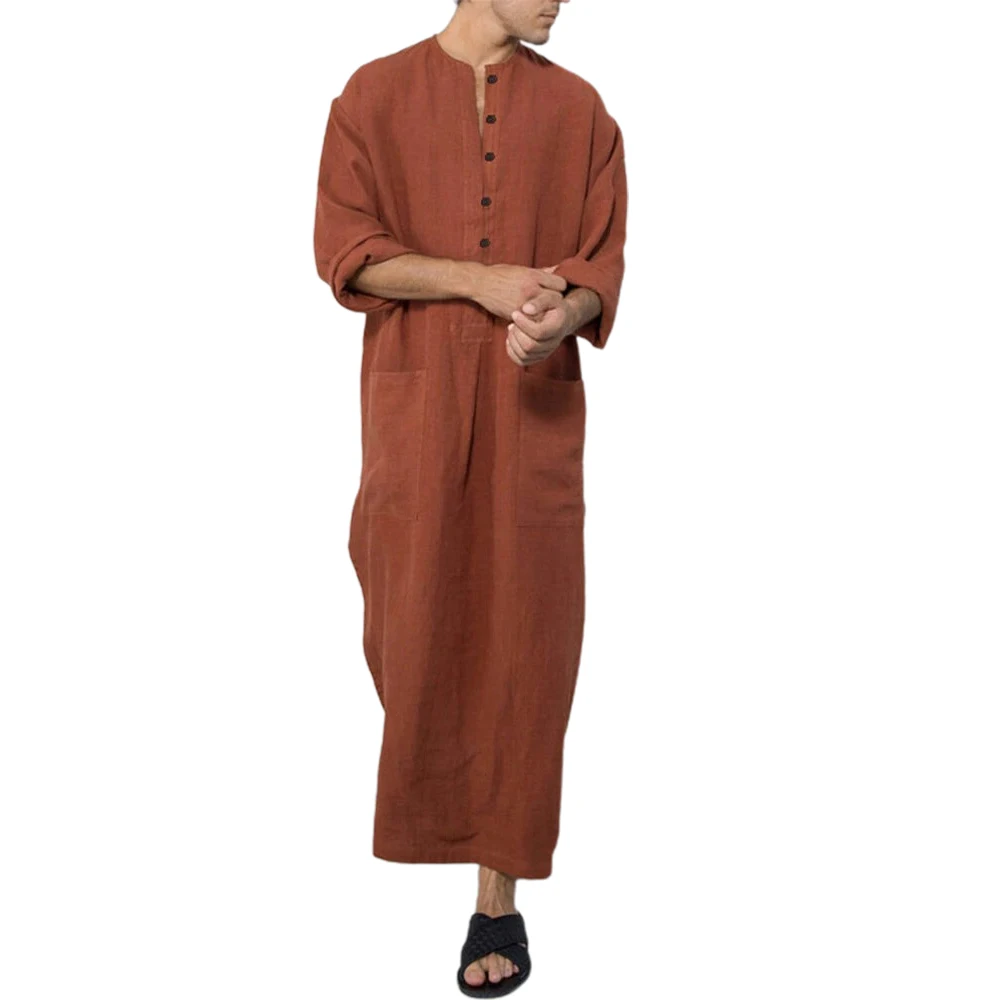 

Men Casual Loose Muslim Clothing Long Sleeve Arab Saudi Kaftan Jubba Long Robe Islam Clothes Bathrobe Loungewear Afghan For Men