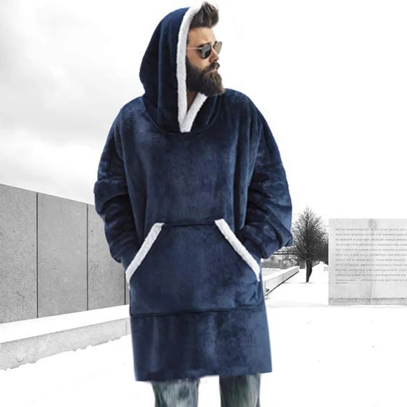 

Winter Sweatsirt Men oodies Blanket Wit Sleeves Fleece oody Fasion Pocket Pullover Male iant TV Blanket ooded oodies