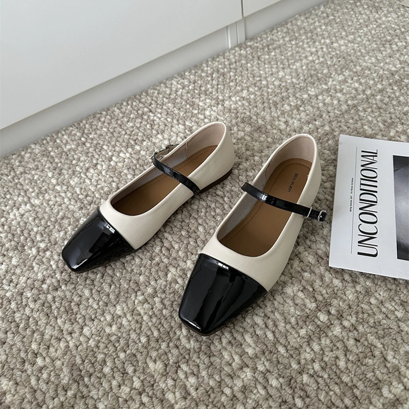 

Designer Ballet Flats Women Shoes Fashion Square Toe Shallow Mix Colors Women Shoes Ladies Elegant Leather Shoe