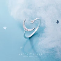 s925 silver ring womens diamond moon star opening bracelet engagement ring rings for women