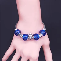 sea turtle blue glass stainless steel animal bracelets silver color women bead bracelet jewelry pulsera acero inoxidable bxs07