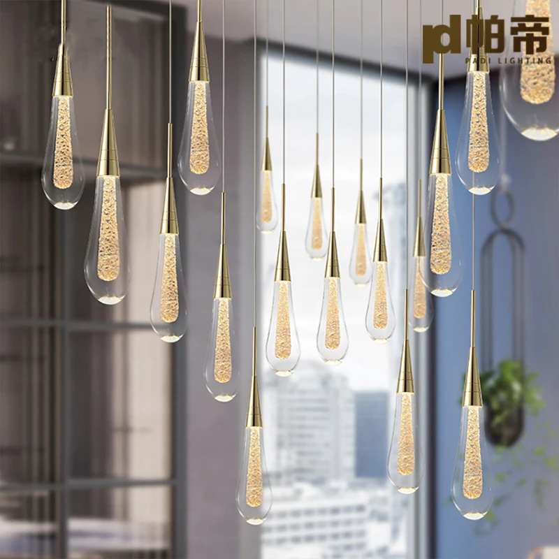 

PD Customizable Post-Modern Crystal Glass led Pendant Lights Hanglamp Drop Light Restaurant Bar Pendant Lamp Staircase Lamps