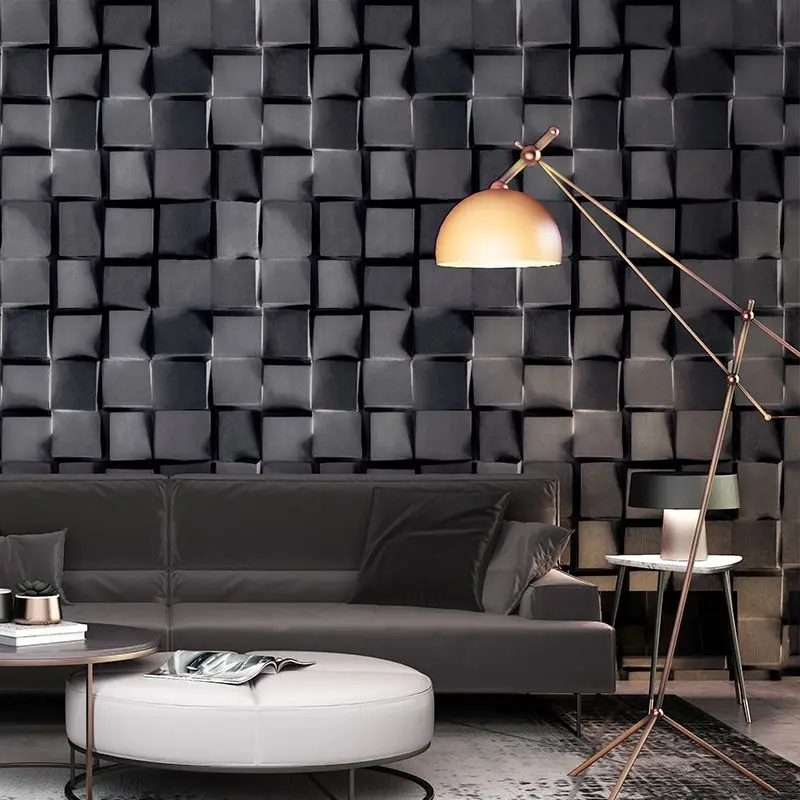 

vinilos pared Modern Black Grey 3D Grid Wall Papers Home Decor PVC Wallpaper Roll for Walls Contact Paper Deco Mural positano