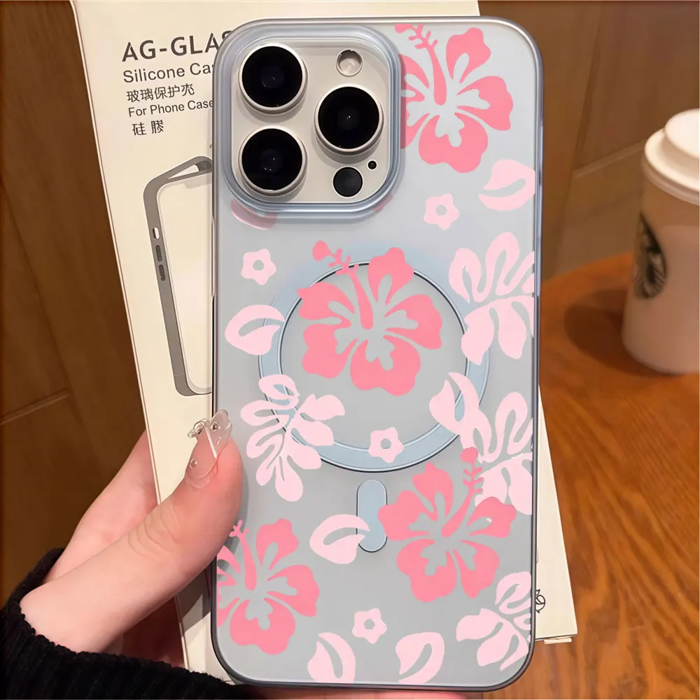 Фото Матовый магнитный чехол для телефона с розовыми цветами для Samsung Galaxy S26 S25 S24 S23 Plus FE Ultra A57 A37 A36 A35 A16 A56 A07 №1