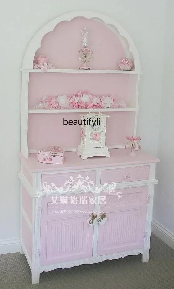 Американский французский резной цветок из цельного дерева книжный шкаф