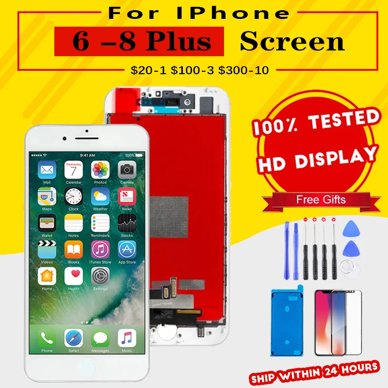 

LCD Display For iPhone 6 6S 7 8 Plus Touch Screen Replacement For iphone 7G 7P 8G 8 Plus No Dead Pixel+Tempered Glass