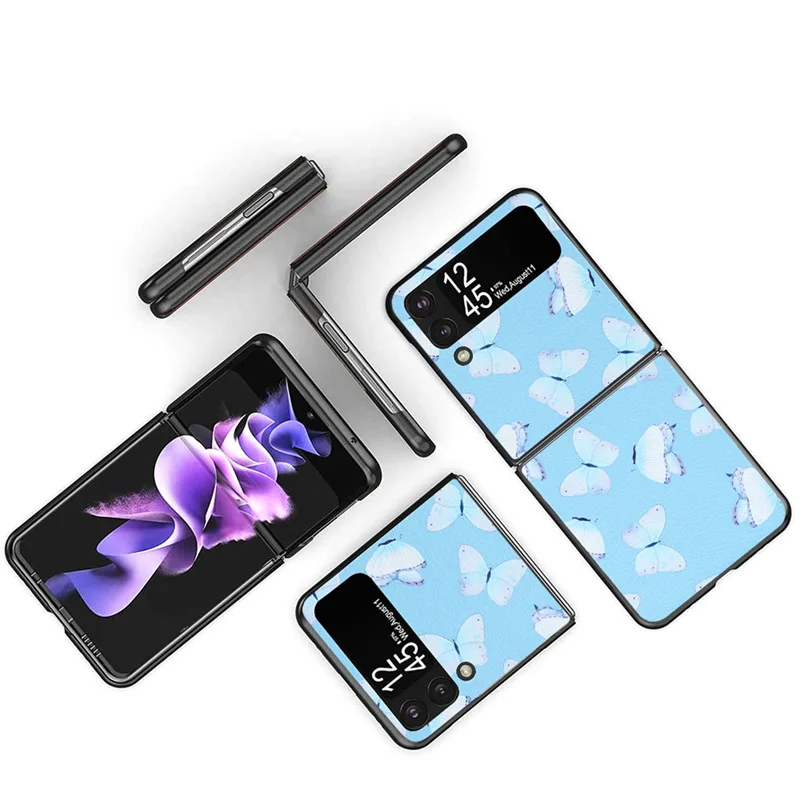 

Butterfly Blue PU Leather Phone Case for Samsung Galaxy Z Flip 3 Z Flip 4 Z Fold 3 Z Fold 4 Back Cover Case for ZFlip3 ZFlip4
