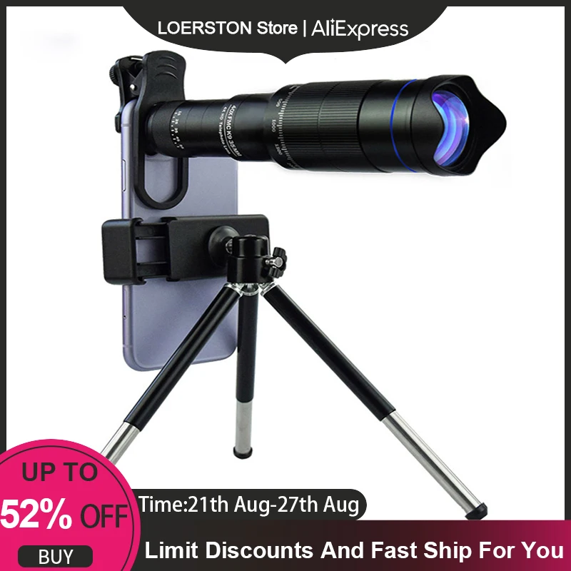 HD 40X Zoom Telescope Telephoto Lens Monocular Phone Camera Lens Mini Metal Telescope Mobile Telephoto Lens For Camping Tourism