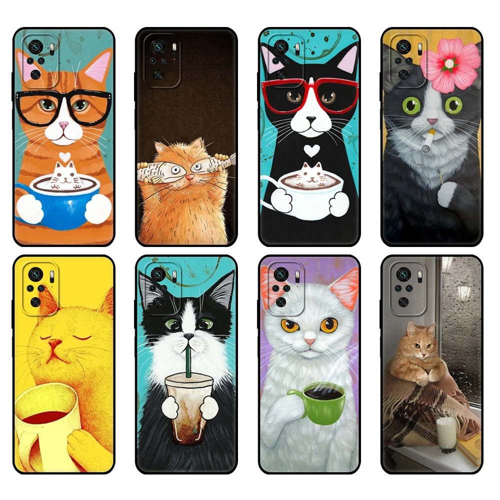 

Black tpu Case For Xiaomi Redmi 9T Case Redmi Note 9T Note 10 Pro Case Cute Coffee Milk Cat