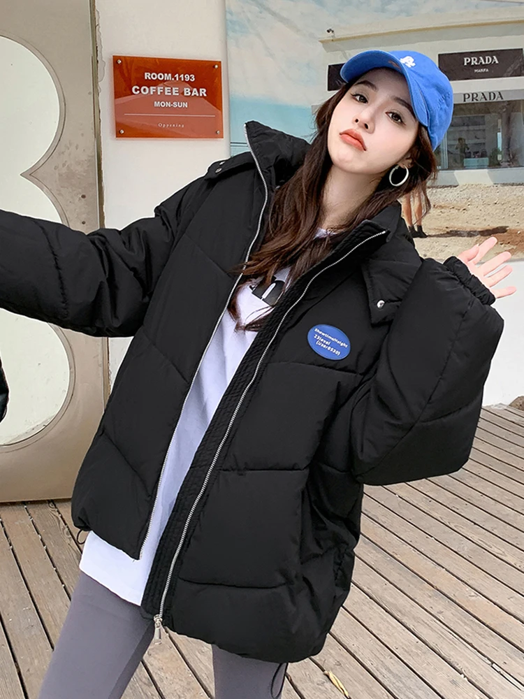 Purple Jacket Women Coat Hooded Winter Clothes 2023 Loose Cotton Padded Coat Thicken Warm Outerwear Female Parkas Fashion Jacket