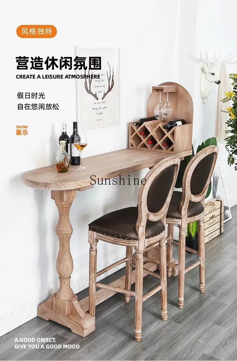 Вход в американском стиле. Винная стойка. Римский барный стол из массива дерева.