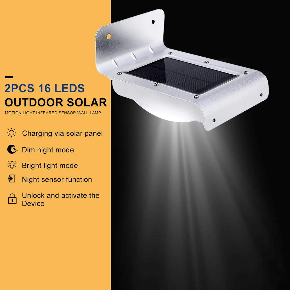 

2PCS 16 LEDs Outdoor Solar Motion Light Energy Saving Infrared Sensor Wall Solar Lamps For Garden Outdoor Yard Step Stair Use