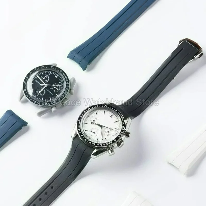 Фото Ремешок для часов Daily Travel Swimming 20-21 мм для Omega Speedmaster Moonwatch, бесшовный, с изогнутым креплением, из фторкаучука, аксессуары для часов №1