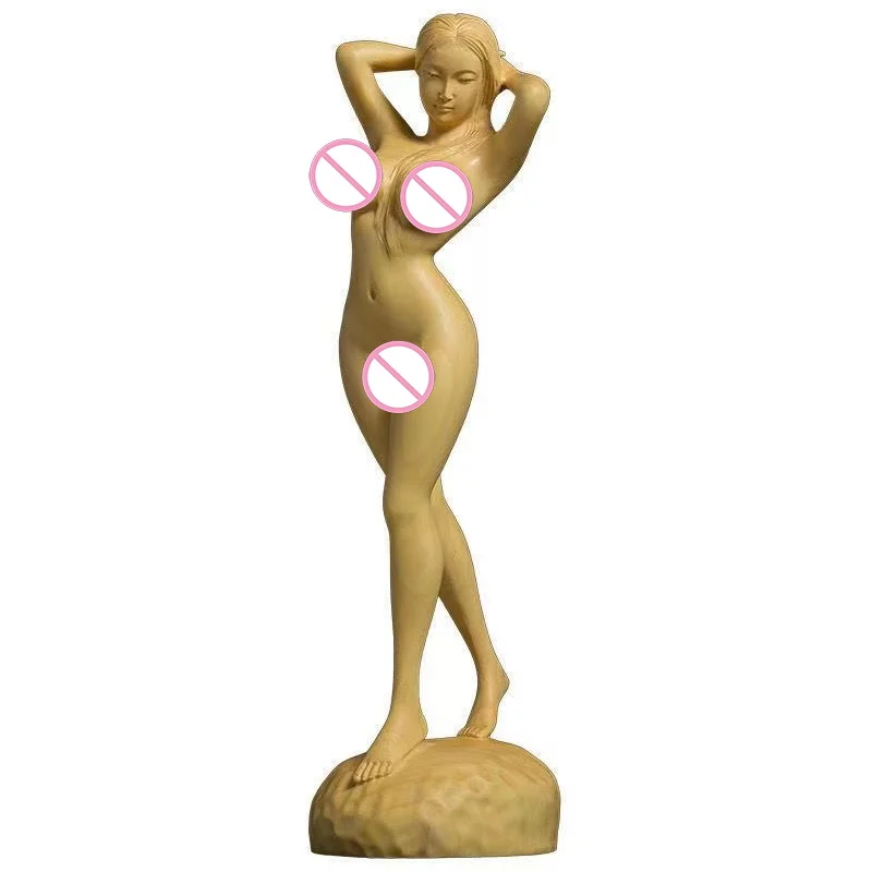 

solid wood carving body art statue，Wooden Hand Carved Nude Artwork，Home Living Room Bedroom Decorative Statue 18cm