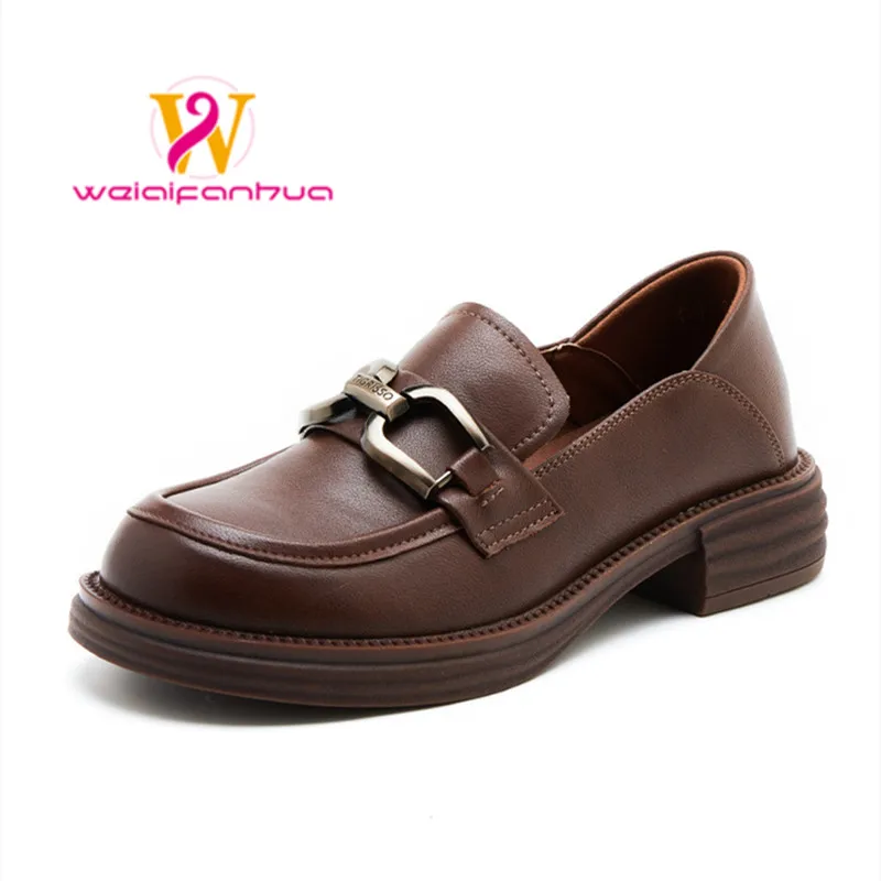 

Single Shoe Women's Loafers Genuine Leather Spring 2023 New British Style Casual Versatile Mom Shoes Student Single Shoe Women